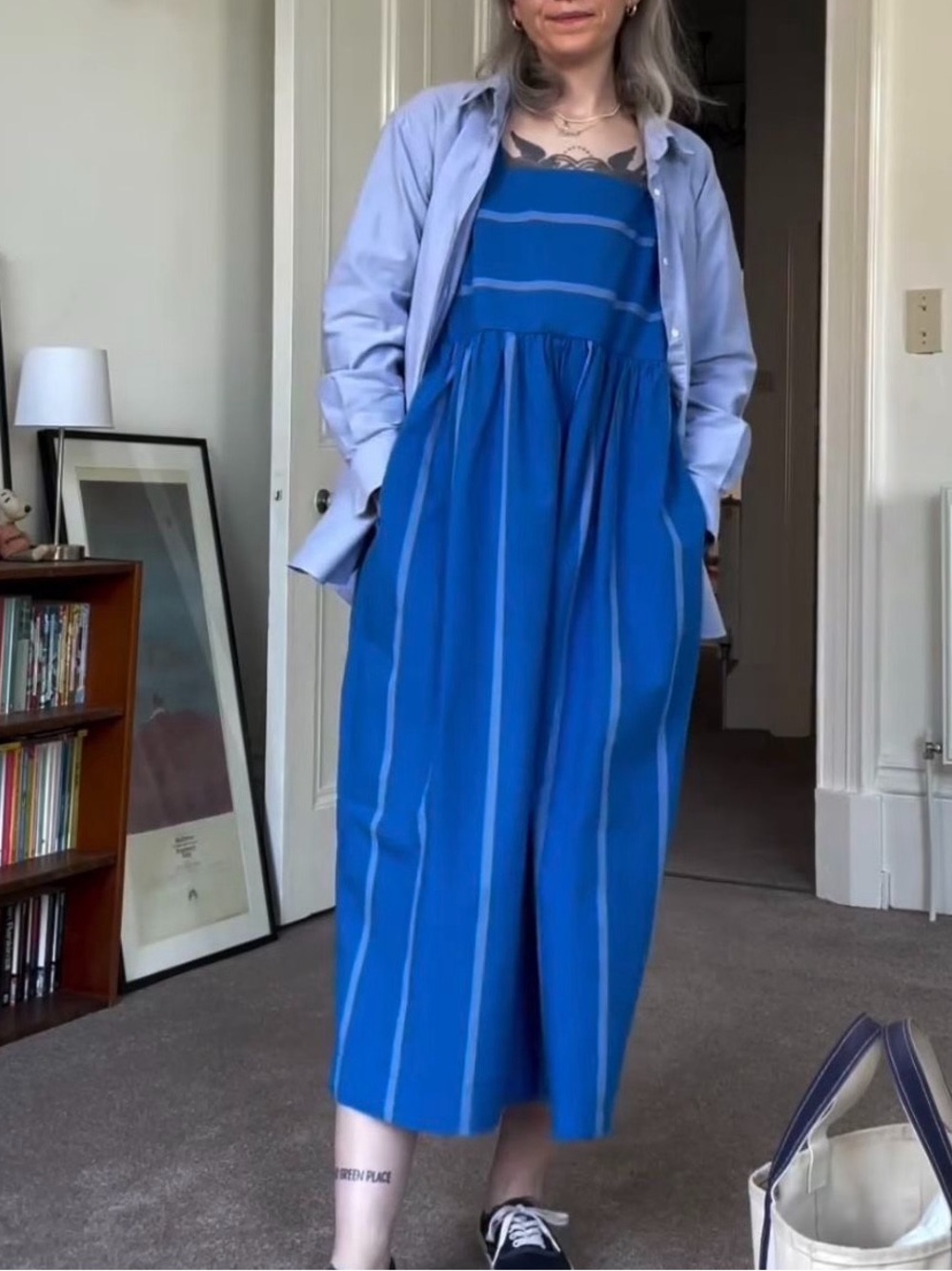 TOAST Square-Neck Sleeveless Midi Dress in Bright Blue - Picture 2 of 6